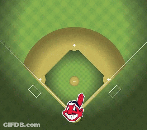 An Aerial View Of A Baseball Field With The Cleveland Indians Logo On The Outfield Wall . GIF