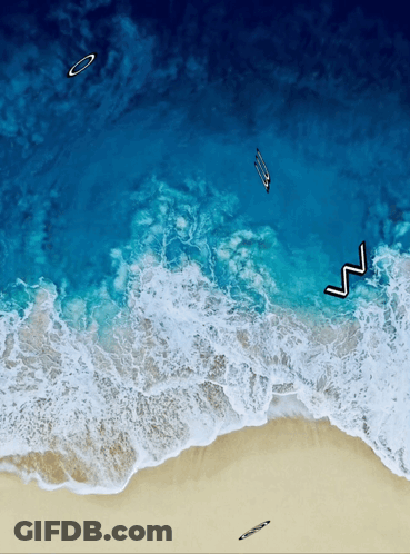 An Aerial View Of A Beach With Waves Crashing On It GIF