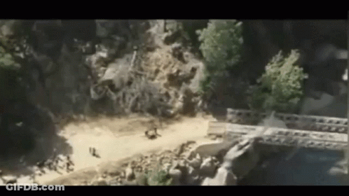 An Aerial View Of A Bridge Over A River In The Middle Of A Forest . GIF