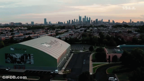 An Aerial View Of A Building That Says Novocare On It GIF