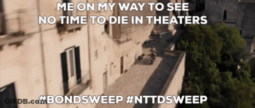 An Aerial View Of A Building With A Caption That Says Me On My Way To See No Time To Die In Theaters GIF