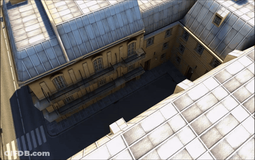 An Aerial View Of A Building With A Roof That Has A Lot Of Windows GIF