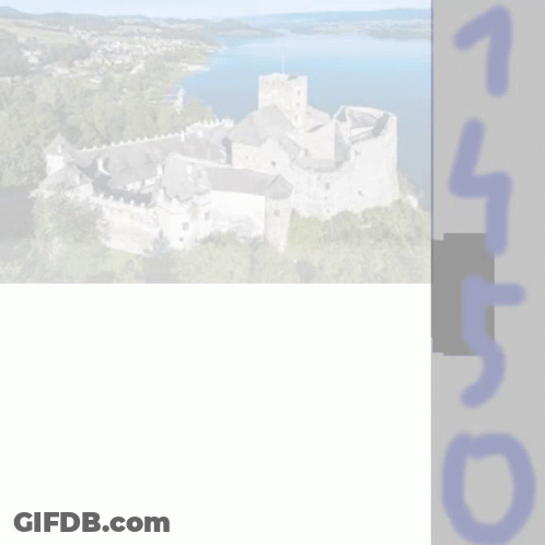 An Aerial View Of A Castle On Top Of A Hill Overlooking A Body Of Water GIF