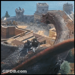 An Aerial View Of A Castle With A Dragon In The Background GIF