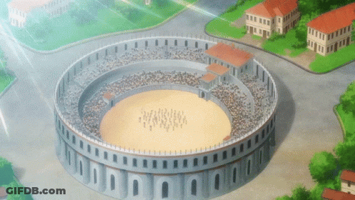 An Aerial View Of A Circular Stadium With A Lot Of People Standing In It GIF