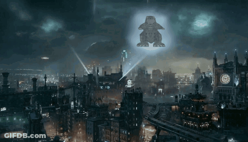 An Aerial View Of A City At Night With A Sign That Says Cid On It GIF