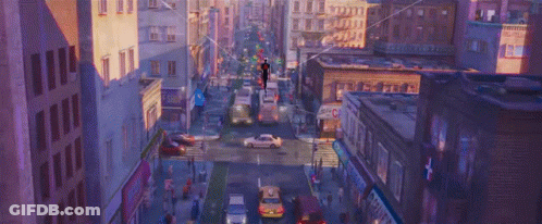 An Aerial View Of A City Street With A Sign That Says ' Domino ' On It GIF