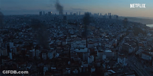An Aerial View Of A City With Netflix Written On The Bottom Right GIF