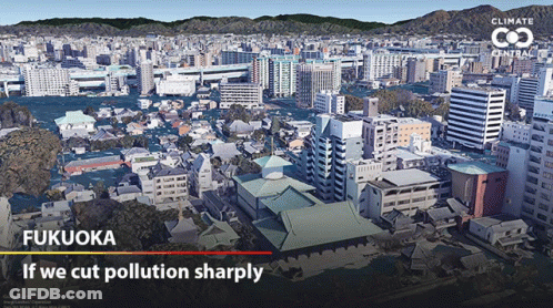 An Aerial View Of A City With The Words If We Cut Pollution Sharply On The Bottom GIF