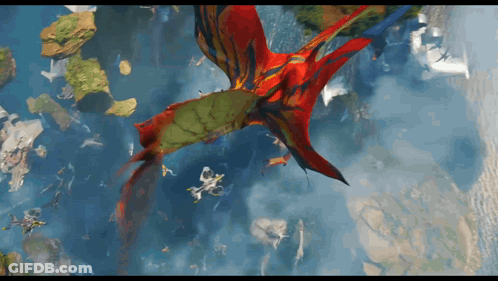 An Aerial View Of A Dragon Flying Over A Landscape GIF