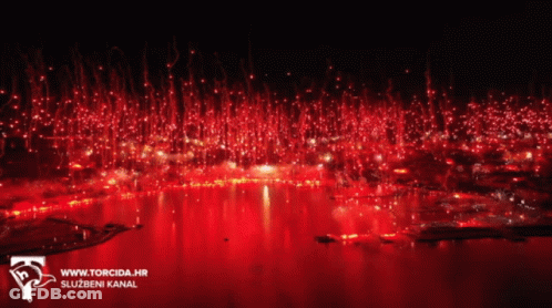 An Aerial View Of A Fireworks Display With The Website Www.torcida.hr Visible GIF