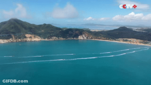 An Aerial View Of A Large Body Of Water With A Cctv Logo On The Bottom GIF