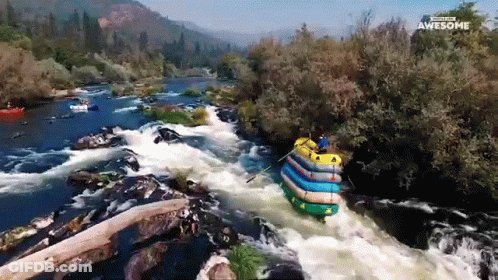 An Aerial View Of A River With The Words " Awesome " On The Bottom Right GIF