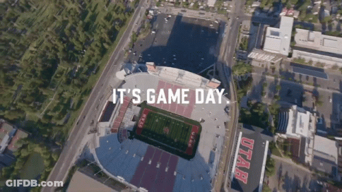 An Aerial View Of A Stadium With The Words It 'S Game Day Written On It GIF