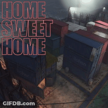 An Aerial View Of Shipping Containers With The Words Home Sweet Home Written Above Them GIF