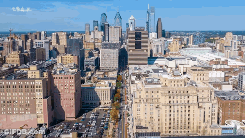 An Aerial View Of The City Of Pennsylvania With The Letters T.s.a.f. On The Bottom Left GIF