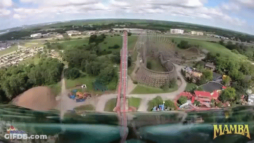 An Aerial View Of The Mamba Roller Coaster GIF