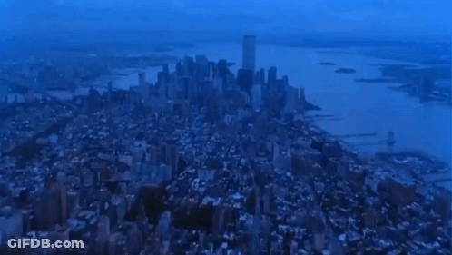 An Aerial View Of The Twin Towers In New York City GIF