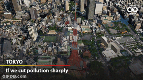 An Aerial View Of Tokyo With The Words If We Cut Pollution Sharply On The Bottom GIF