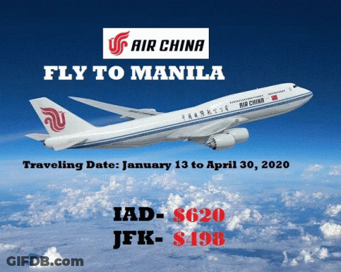 An Air China Plane Is Flying In The Sky Above The Clouds GIF