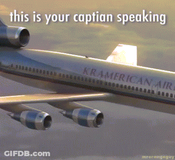 An Airplane Flying In The Sky With The Caption " This Is Your Caption Speaking " GIF