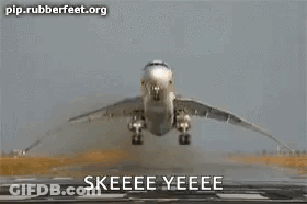 An Airplane Is Taking Off From A Runway And Says Skeee Yeeee . GIF