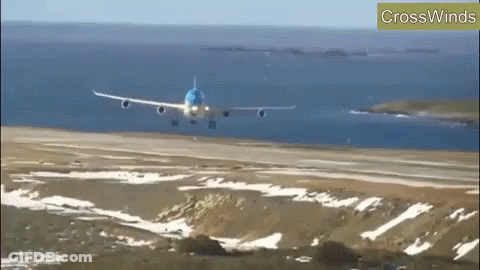 An Airplane Is Taking Off From A Runway With The Words Crosswinds Visible In The Background GIF