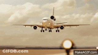 An Airplane Taking Off From A Runway With Makeagif.com Written On The Bottom GIF