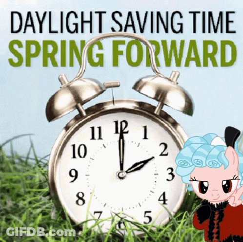 An Alarm Clock With The Words Daylight Saving Time Spring Forward Written Above It GIF