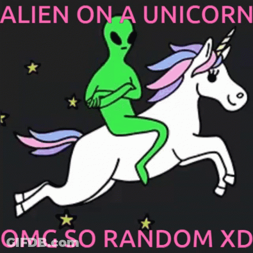 An Alien Riding On The Back Of A Unicorn GIF
