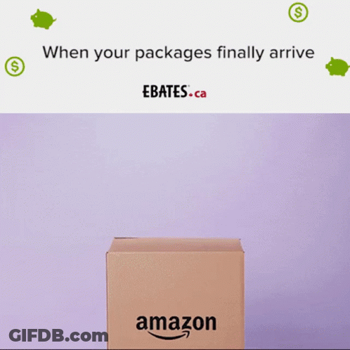 An Amazon Box Is Sitting On A Purple Background GIF