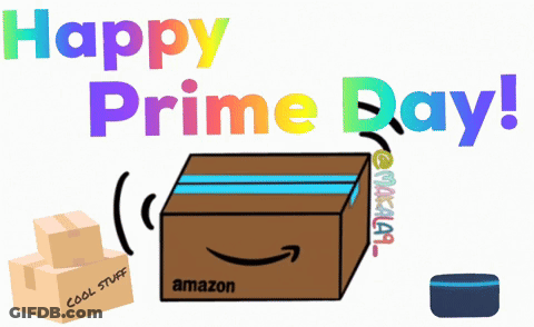An Amazon Box Is Surrounded By Boxes And The Words Happy Prime Day GIF