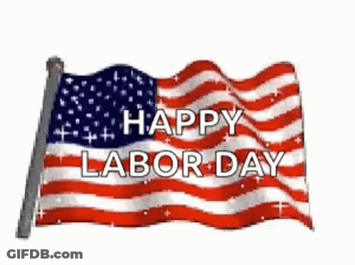 An American Flag Is Waving In The Wind With The Words `` Happy Labor Day '' . GIF