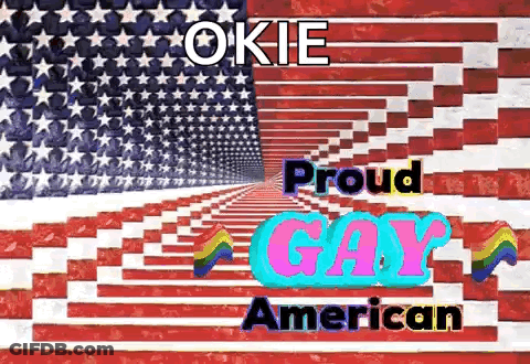 An American Flag With The Words `` Proud Gay American '' Written On It . GIF