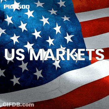 An American Flag With The Words " Us Markets " Written On It GIF