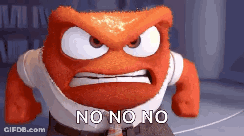 An Angry Cartoon Character From Inside Out Is Standing In A Room With His Fist In The Air . GIF