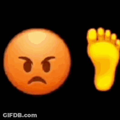 An Angry Smiley Face Next To A Yellow Foot . GIF
