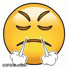 An Angry Smiley Face With A Pair Of Fingers Sticking Out Of It 'S Mouth GIF