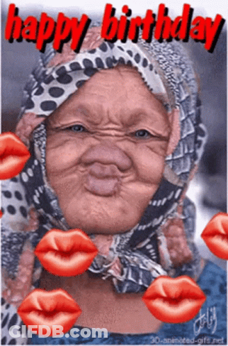 An Animated Birthday Card With A Woman Wearing A Head Scarf GIF