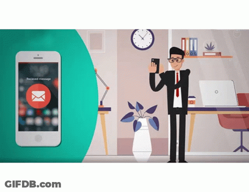 An Animated Cartoon Of A Man Taking A Picture Of A Received Message On His Phone GIF
