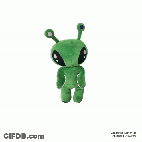 An Animated Drawing Of A Green Alien With A White Background GIF