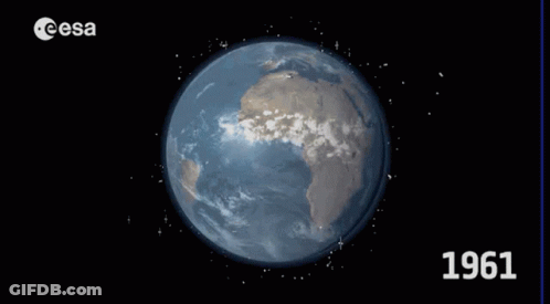 An Animated Image Of The Earth With The Year 1965 On The Bottom GIF