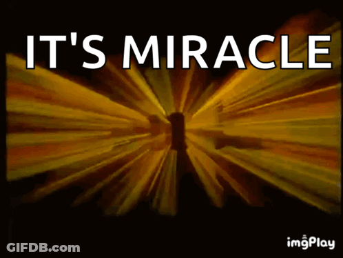 An Animated Image With The Words It 'S Miracle On It GIF
