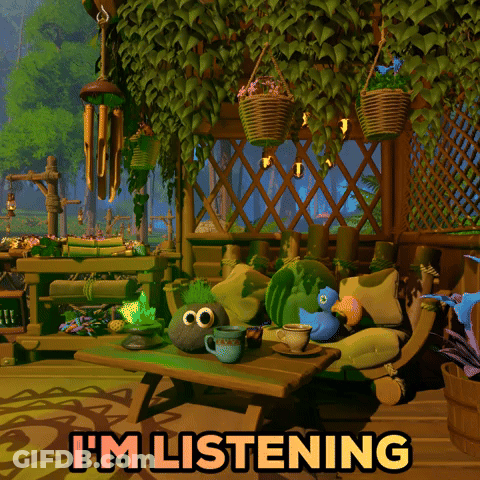 An Animated Scene With The Words I 'M Listening GIF
