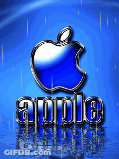 An Apple Logo On A Blue Background With Rain Drops GIF