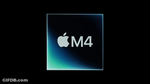 An Apple Logo On A Blue Background With The Letters M4 GIF