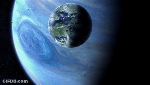 An Artist 'S Impression Of A Blue Planet With The Earth In The Background GIF
