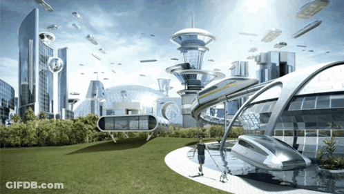 An Artist 'S Impression Of A Futuristic City With Flying Vehicles GIF