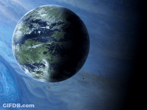 An Artist 'S Impression Of A Planet With A Blue Sky In The Background GIF