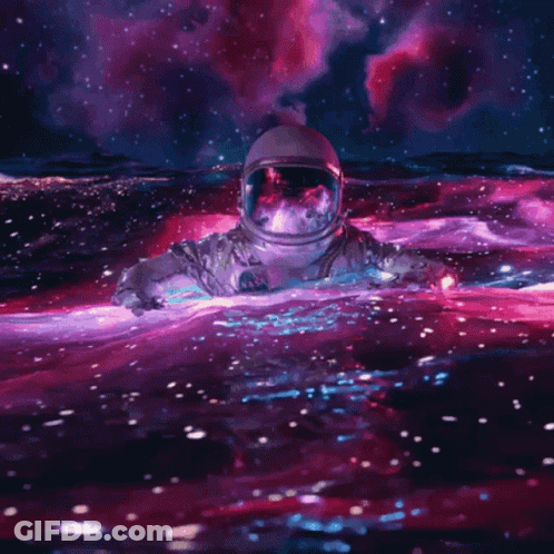 An Astronaut In A Space Suit Is Floating In A Galaxy GIF